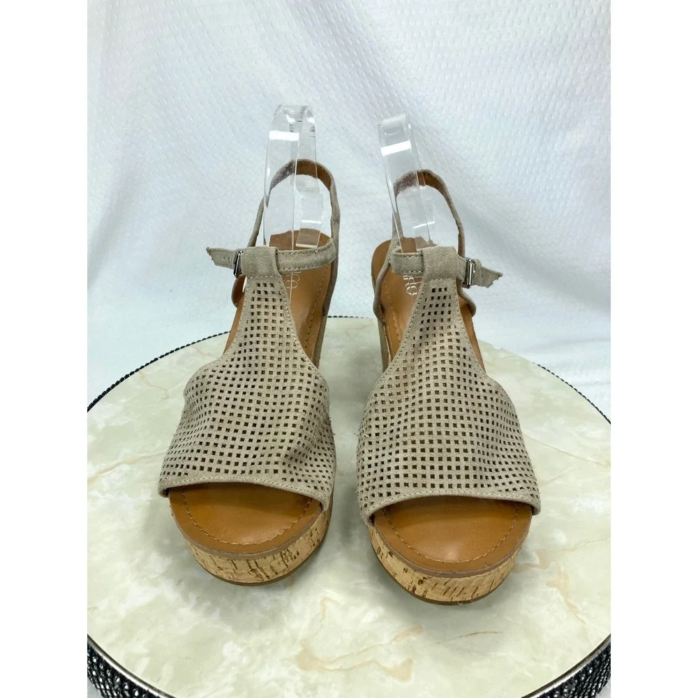 Franco Sarto Clinton2 Platform Wedge Heel Sandals Womens 10 Taupe Boho Strappy